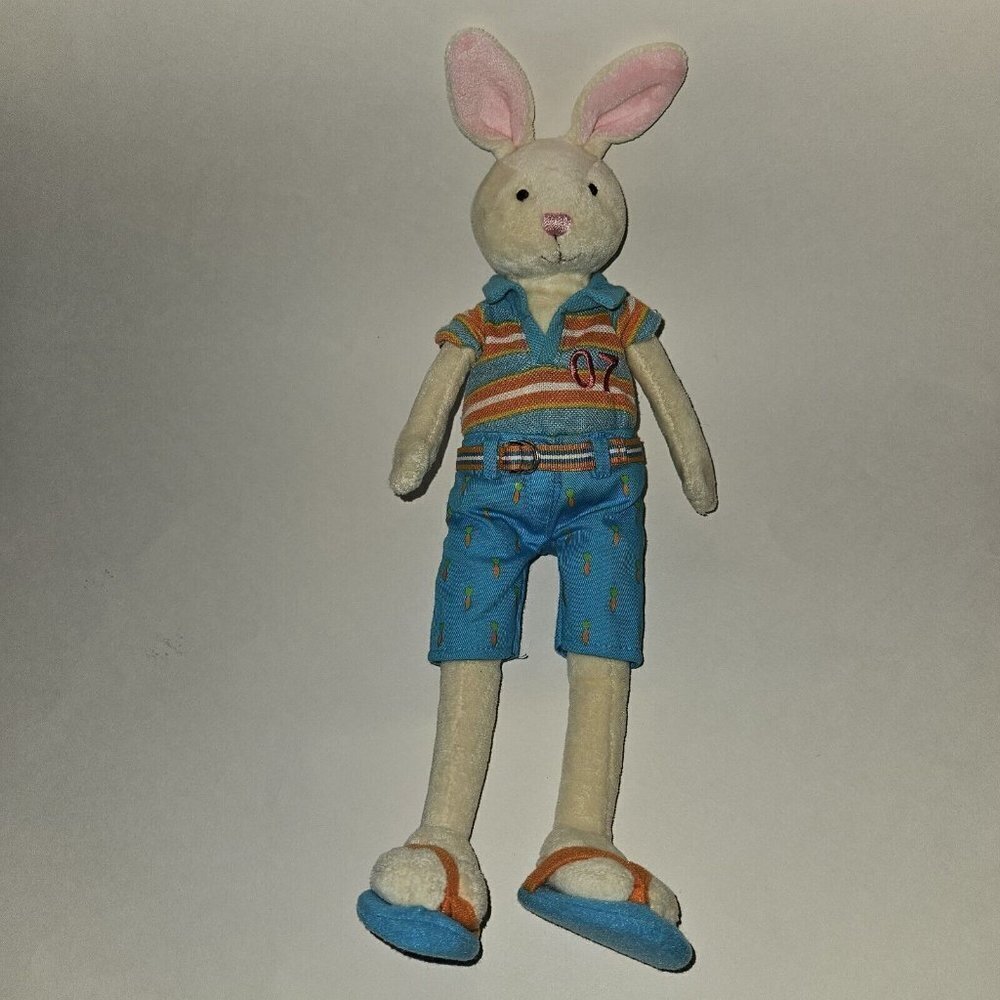 Bunny Rabbit Plush Blue Orange Shirt Shorts Carrots Flip Flops 14" Long Easter